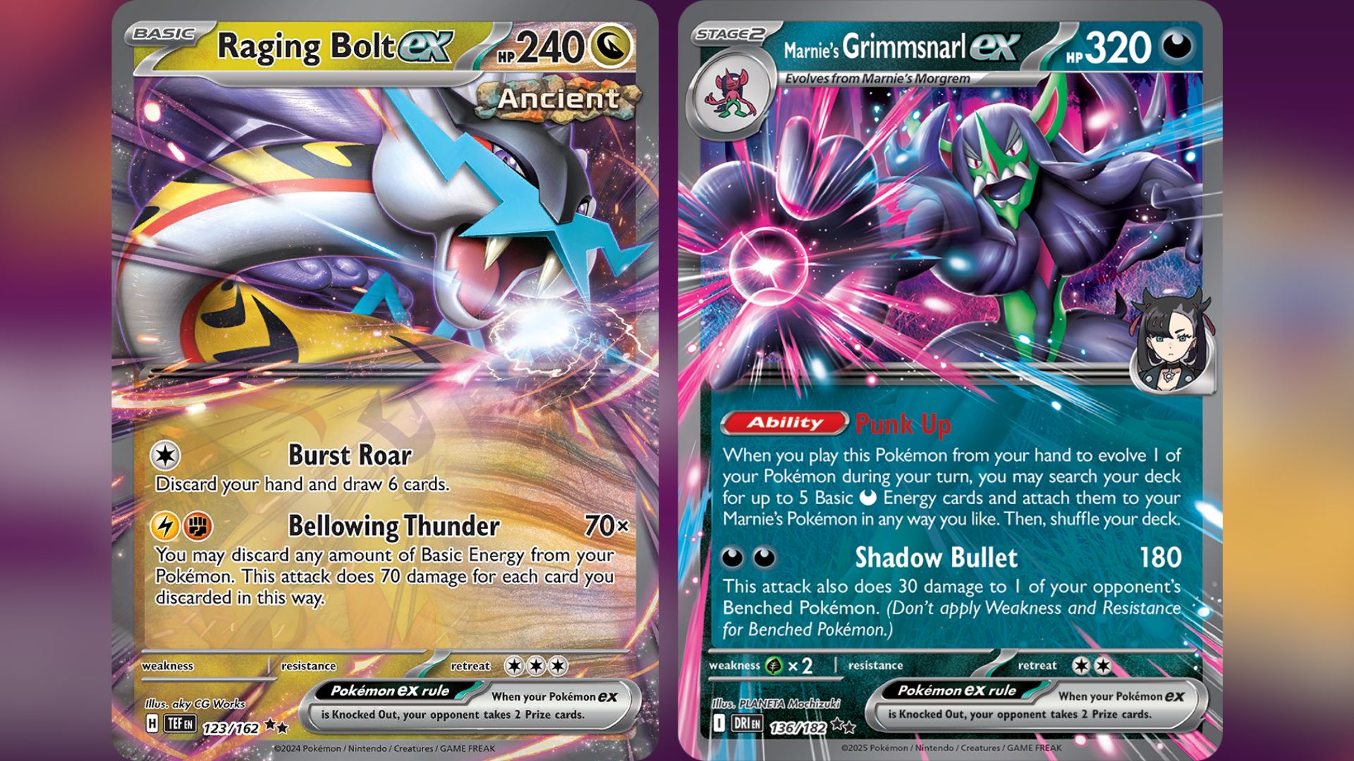 Raging Bolt ex and Marnie's Grimmsnarl ex (Image via TPC)