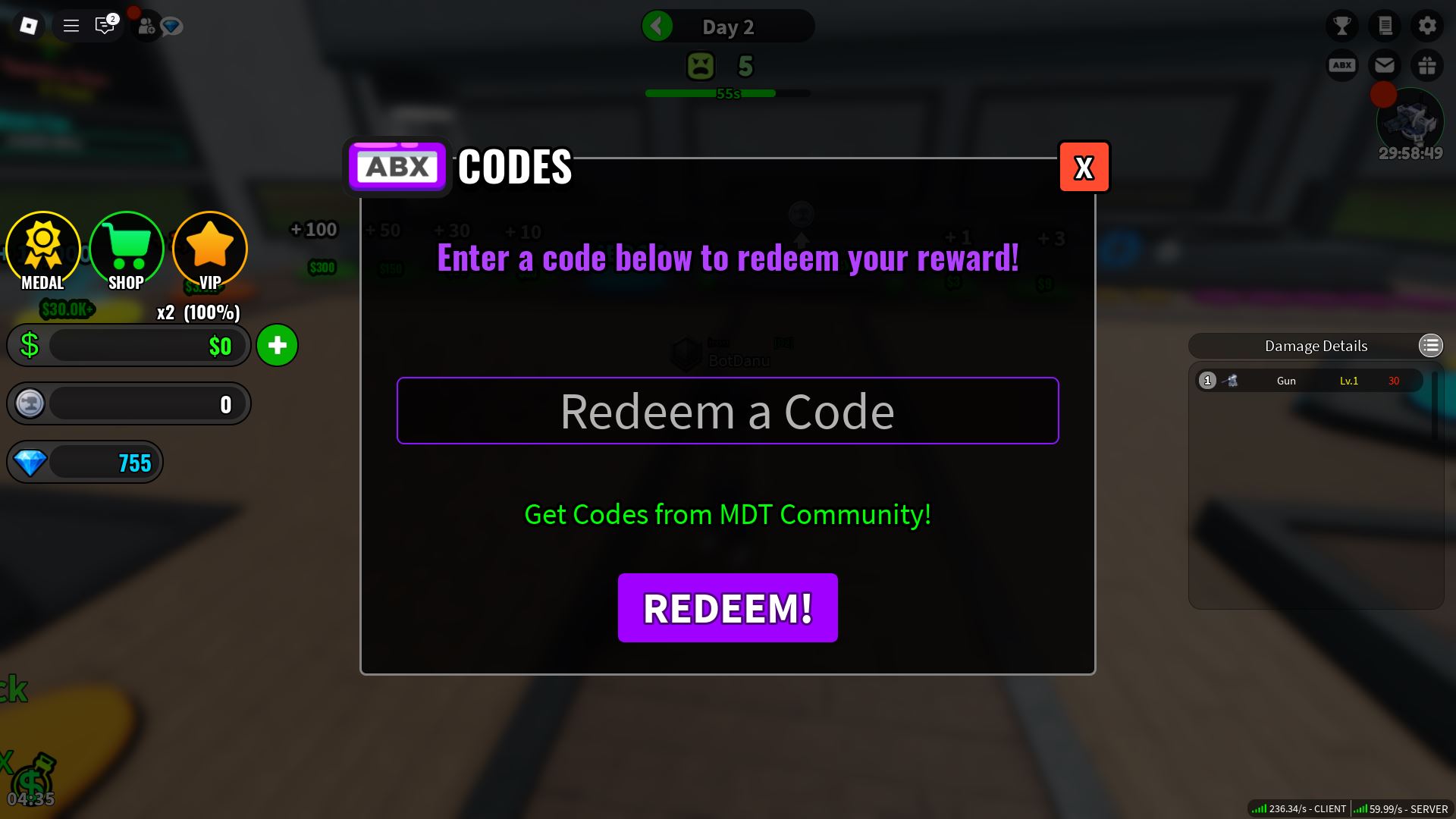 Redeeming codes for Diamonds (Image via Roblox)