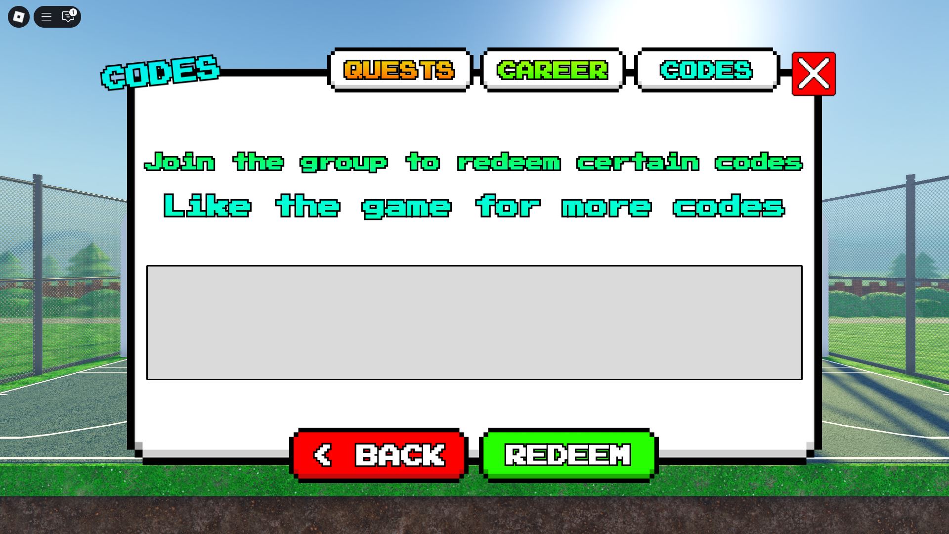 Redeeming codes in 2D Basketball (Image via Roblox)