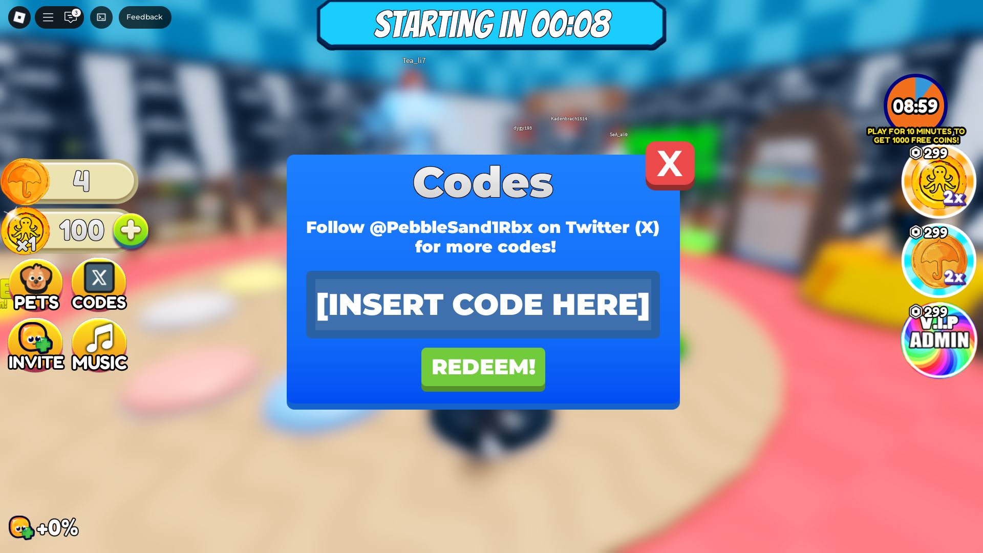 Redeeming codes in DALGONA CHALLENGE (Image via Roblox)