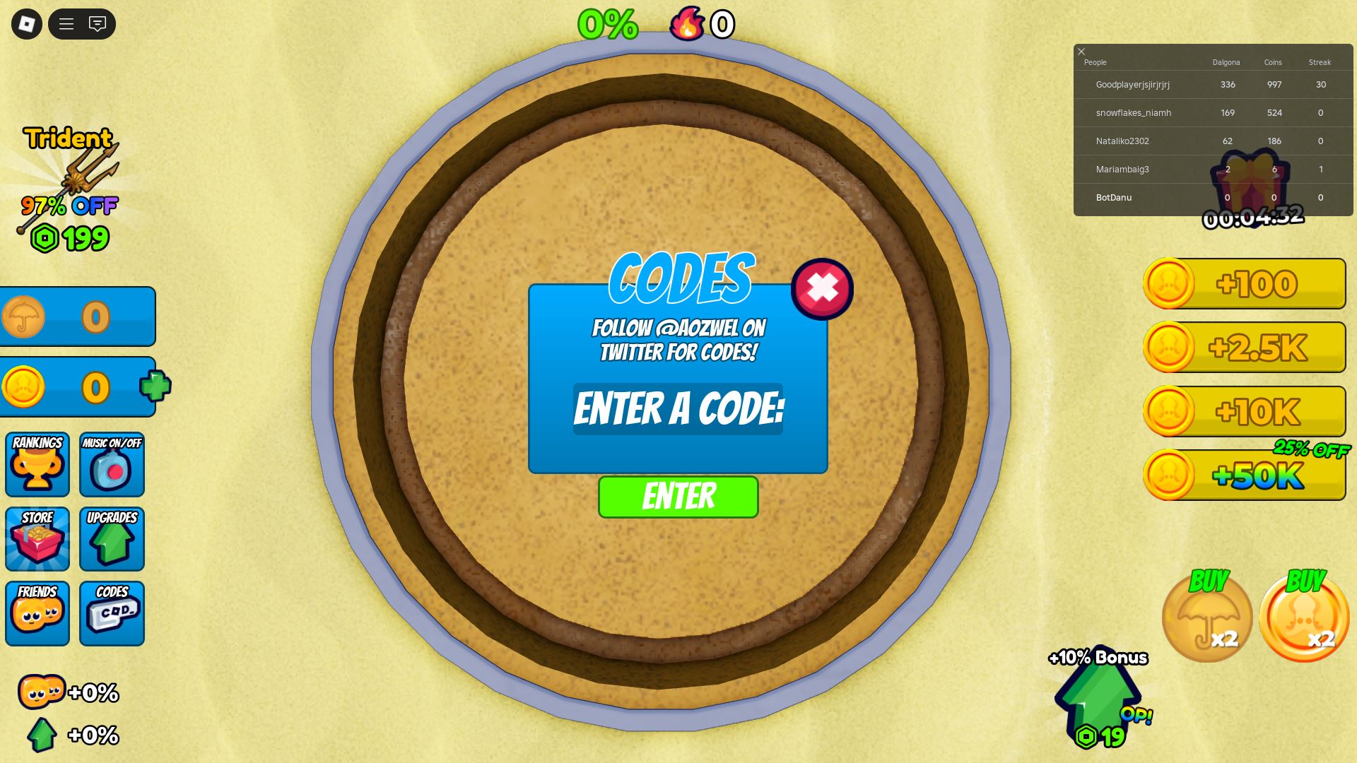 Redeeming codes in Dalgona Simulator (Image via Roblox)