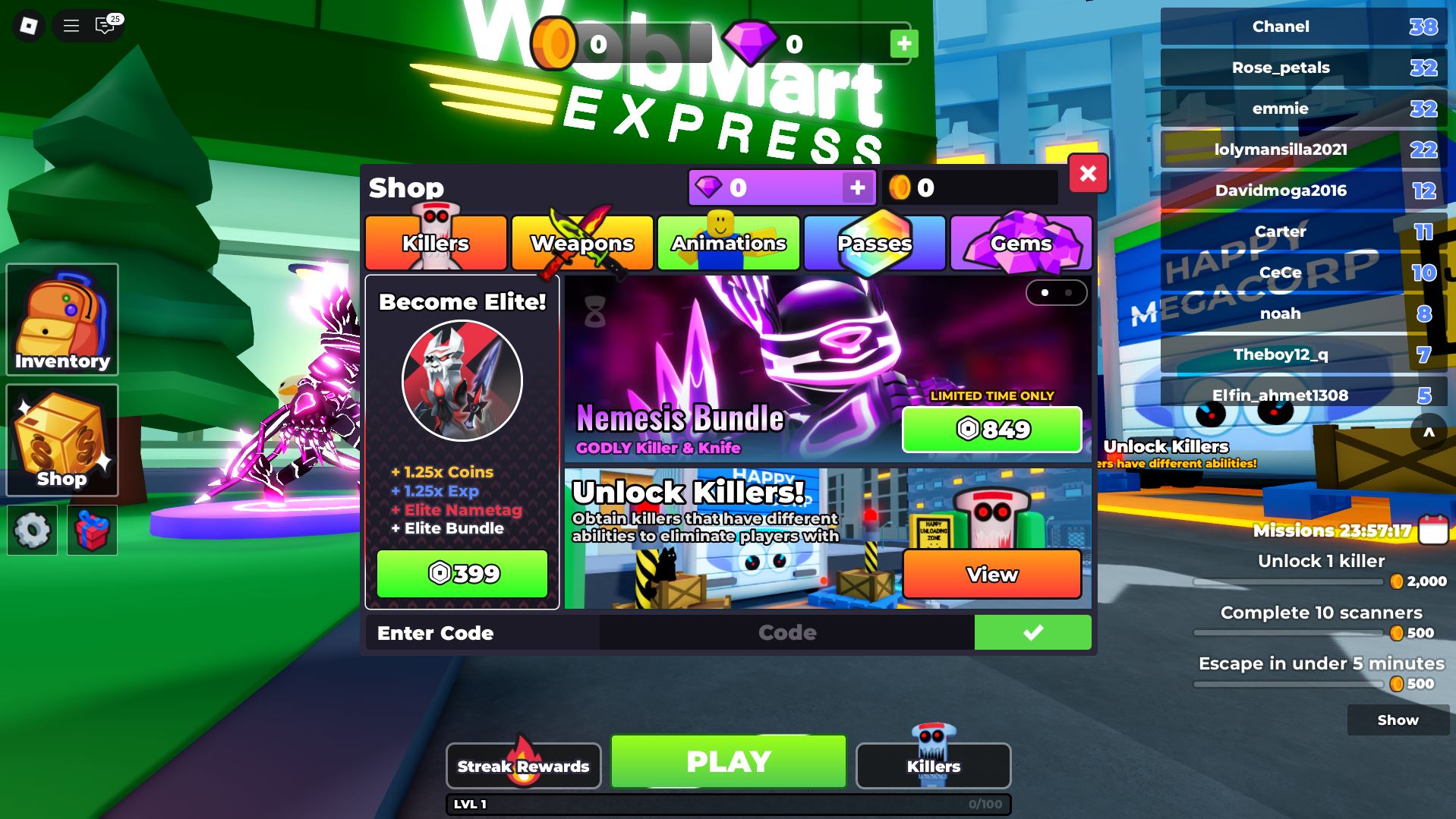 Redeeming codes in Happy (Image via Roblox)