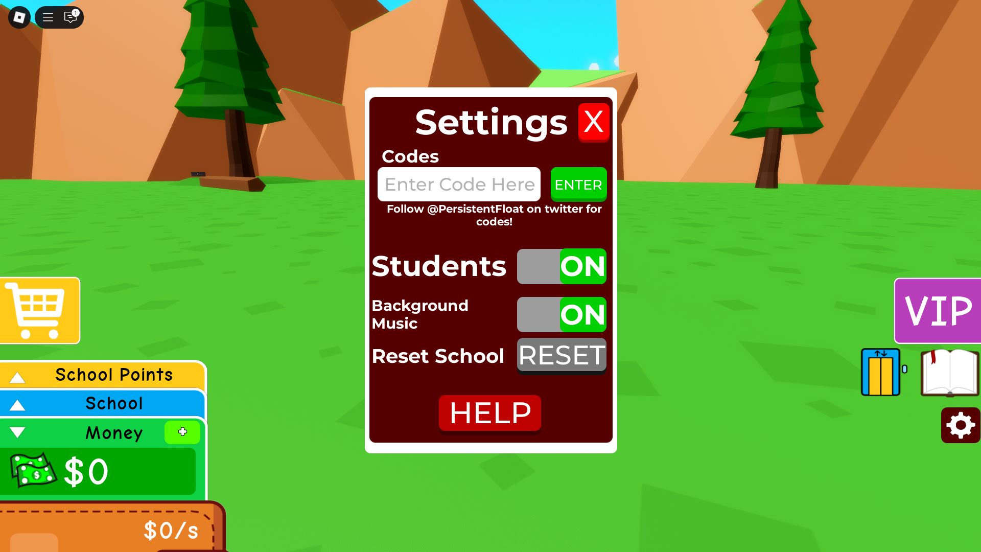 Redeeming codes in My School Tycoon (Image via Roblox)