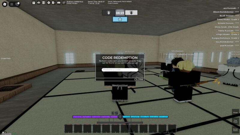 Redeeming codes in TYPE://EGO (Image via Roblox)