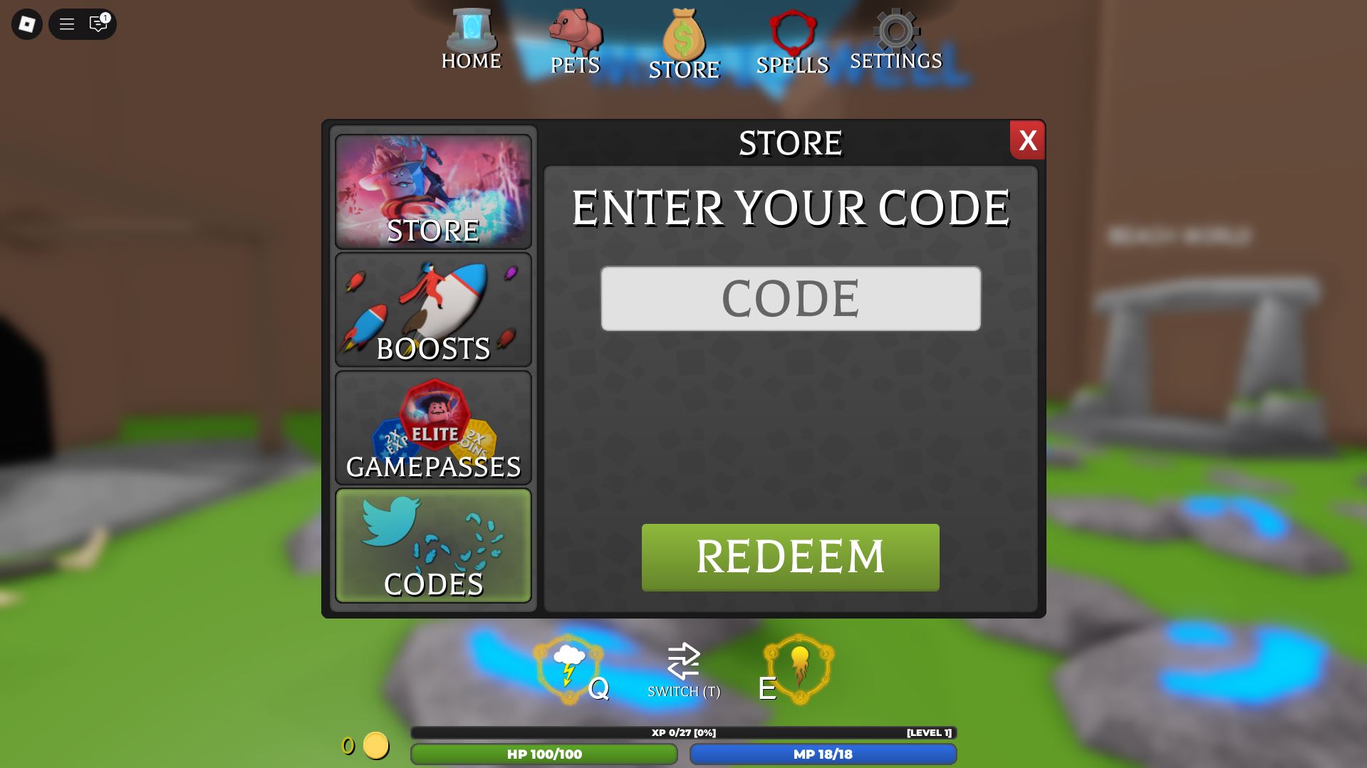 Redeeming codes (Image via Roblox)