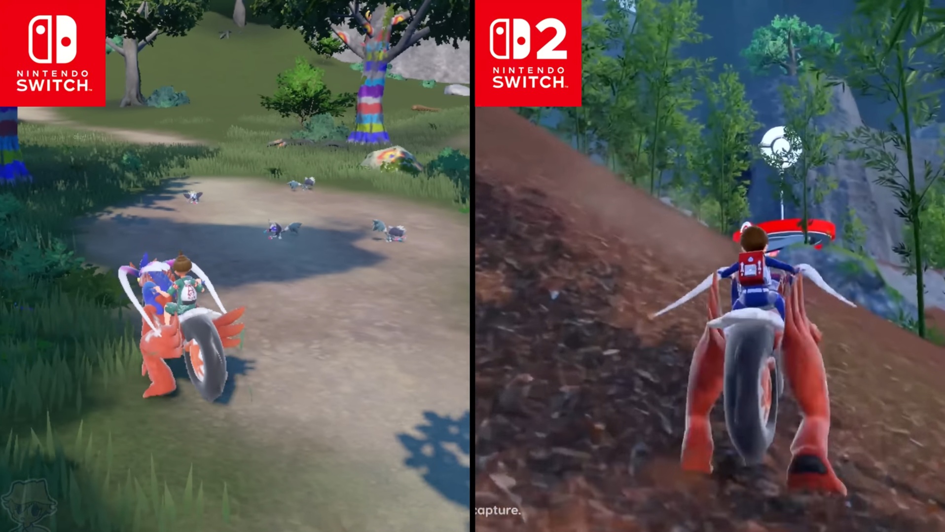 Comparison of Pokemon Scarlet on the Switch and Switch 2 (Image via The Pokemon Company | Kevdog/YouTube)