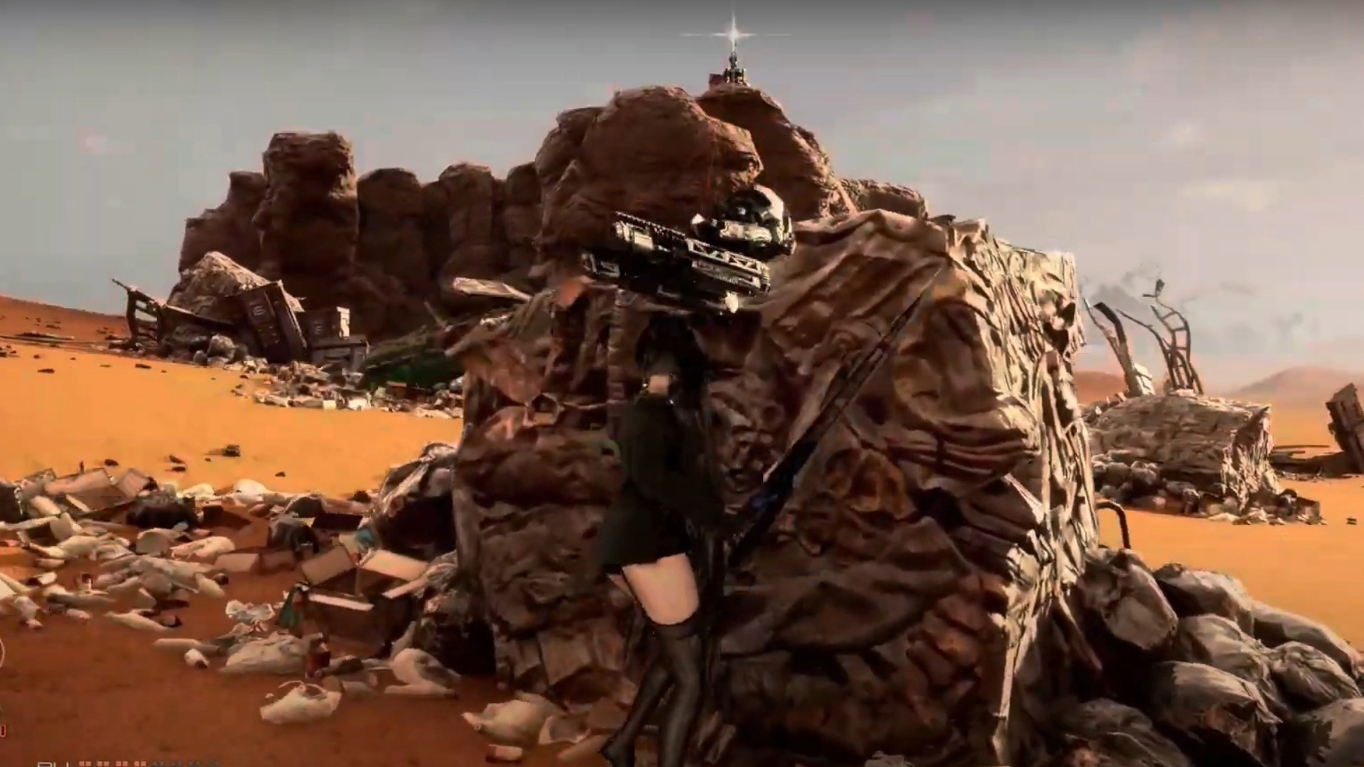 Take refuge behind the scraps to avoid the turret's shots