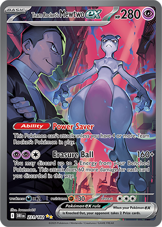 Team Rocket's Mewtwo ex Special Illustration Rare Card from the Pokemon TCG Destined Rivals Set.
