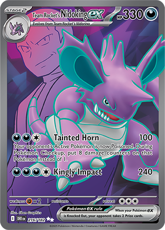 Team Rocket's Nidoking ex Ultra Rare Card from the Pokemon TCG Destined Rivals Set.