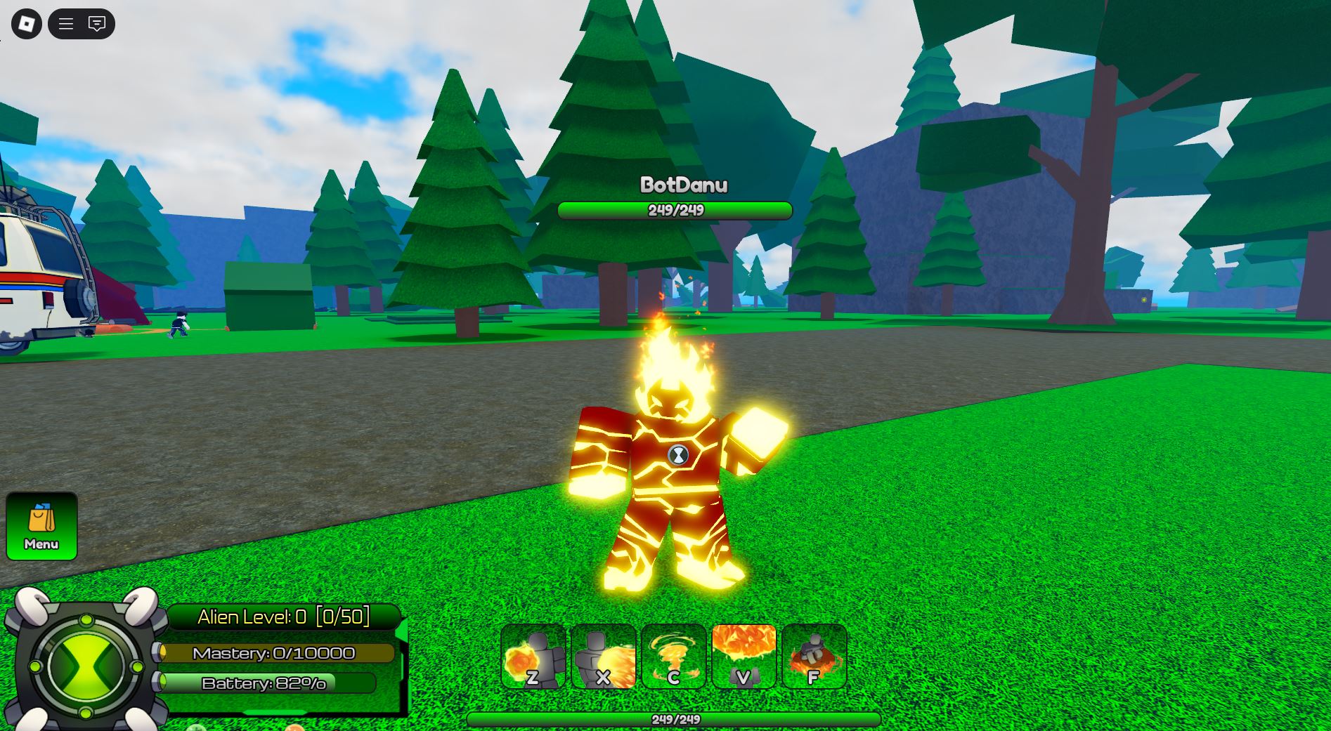 Transformed into heatblast (Image via Roblox)