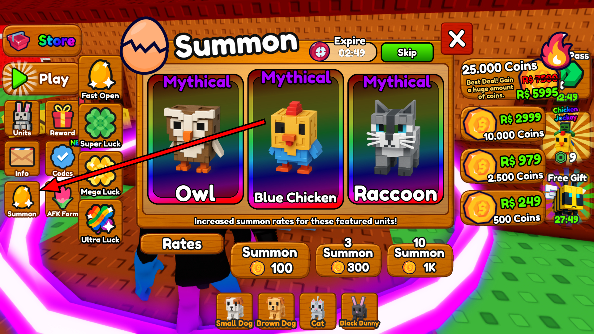 Use Coins to Summon (Image via Roblox)