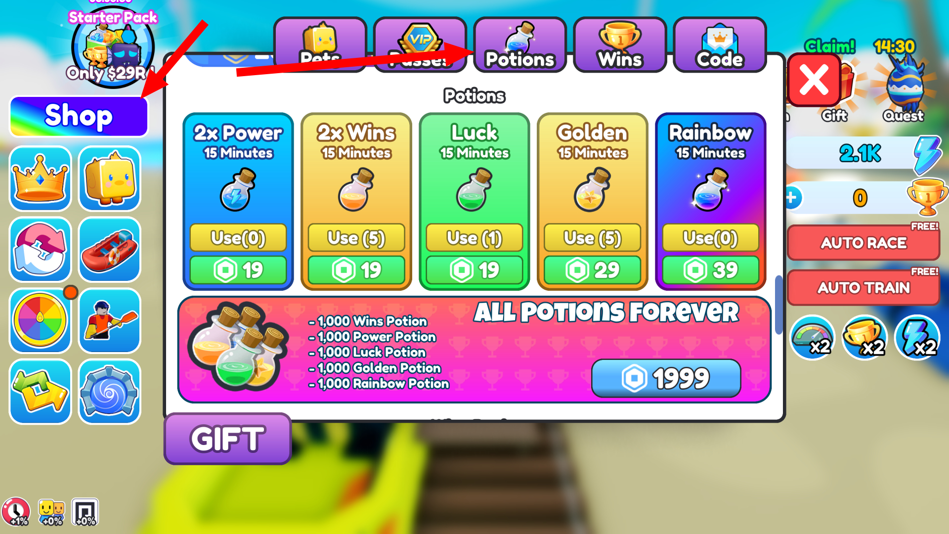 Using the Potion Rewards (Image via Roblox)