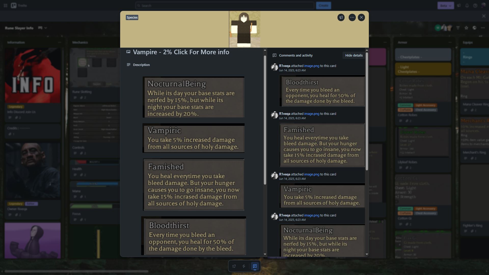Vampire race stats - Rune slayer (Image via Trello)