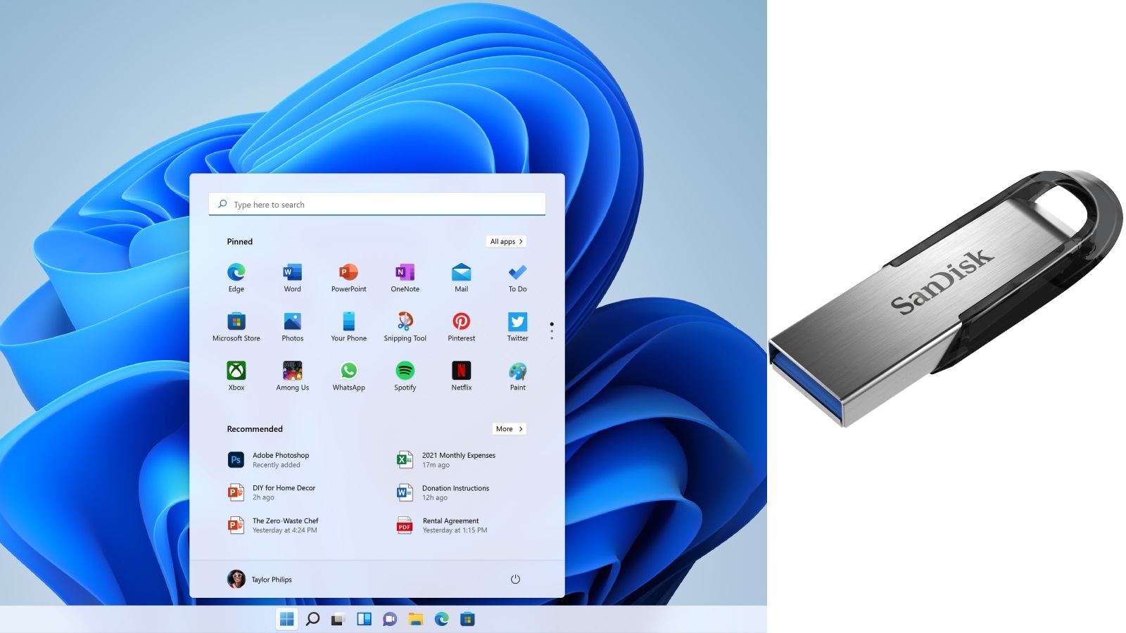 Picture of Windiws 10 with a USB flash drive