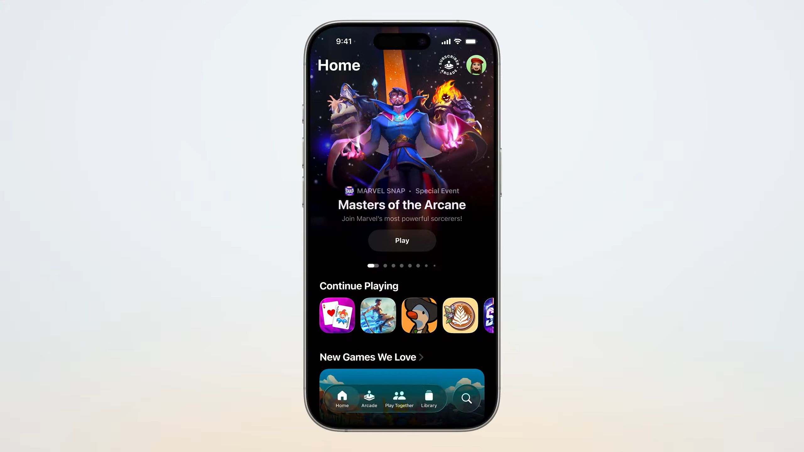 Picture of the new Games app in iOS 26