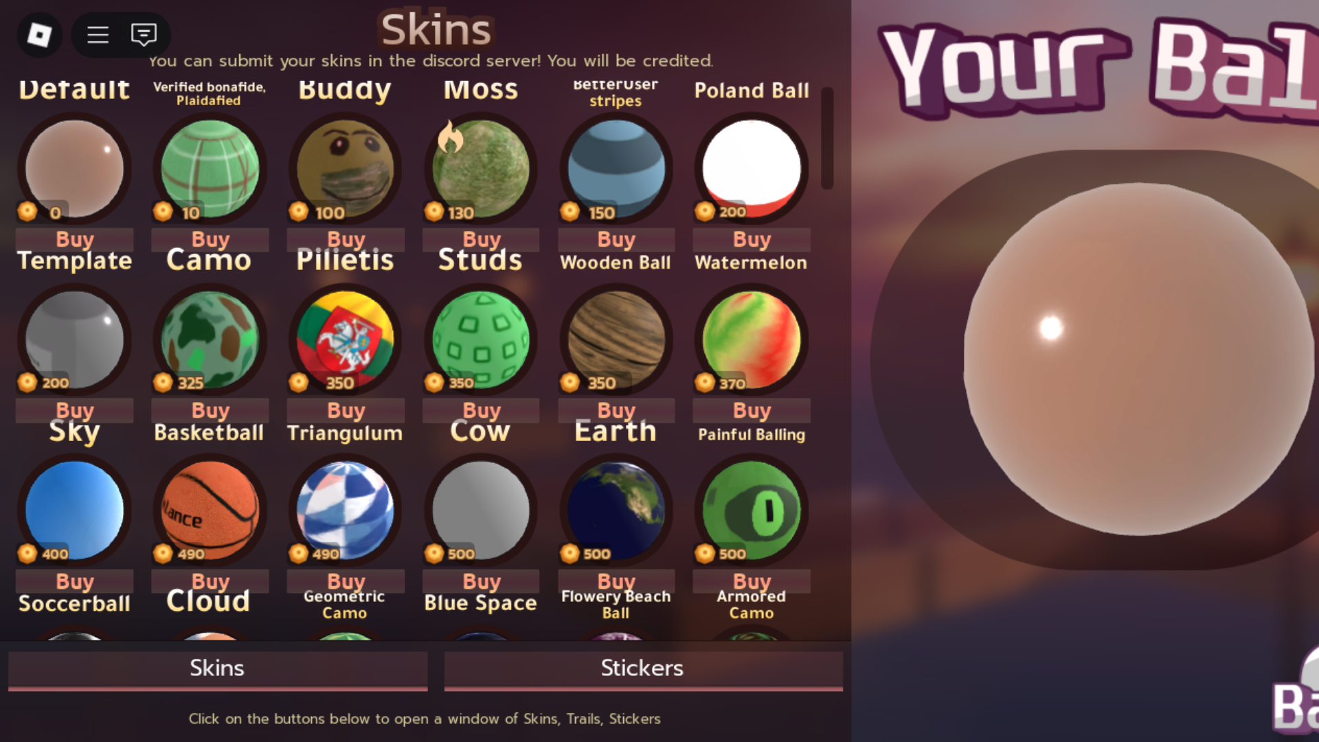 You can purchase unique skins with coins in the game (Image via Balance Team | Roblox)