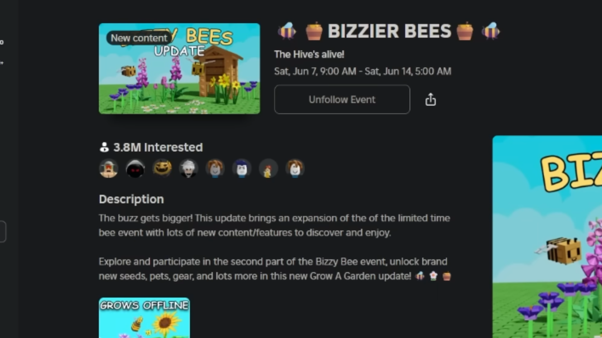 The new Buzzier Bees update will start on June 7, 2025 (Image via Roblox Corporation)