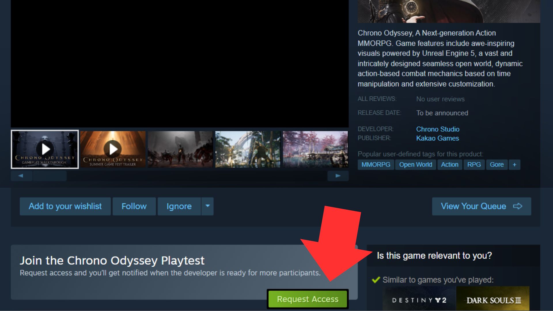 Request access on the Steam page (Source: Chrono Studio)