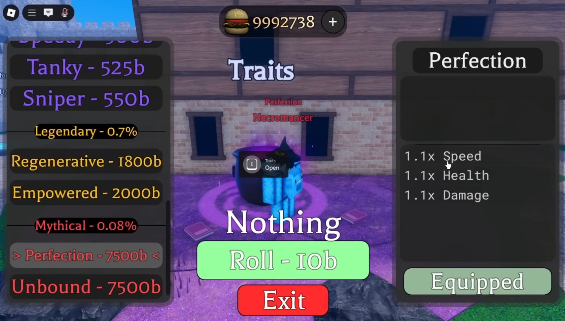 You can purchase the Perfection Trait for 7500 Burgers (Image via Personal Path | Roblox)