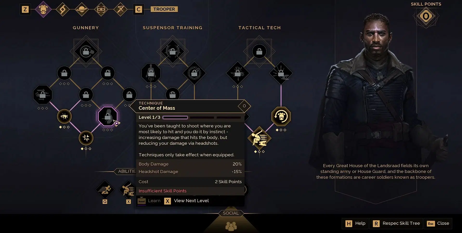 Gunnery skill tree for Trooper class (Image via Funcom)