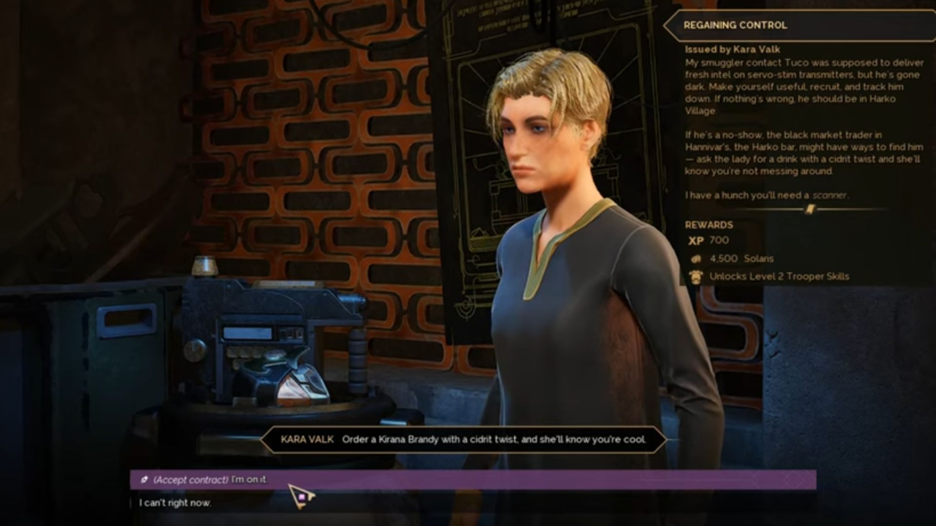 Talk to Kara (Source: Funcom, @PlayLoganZ/YouTube)