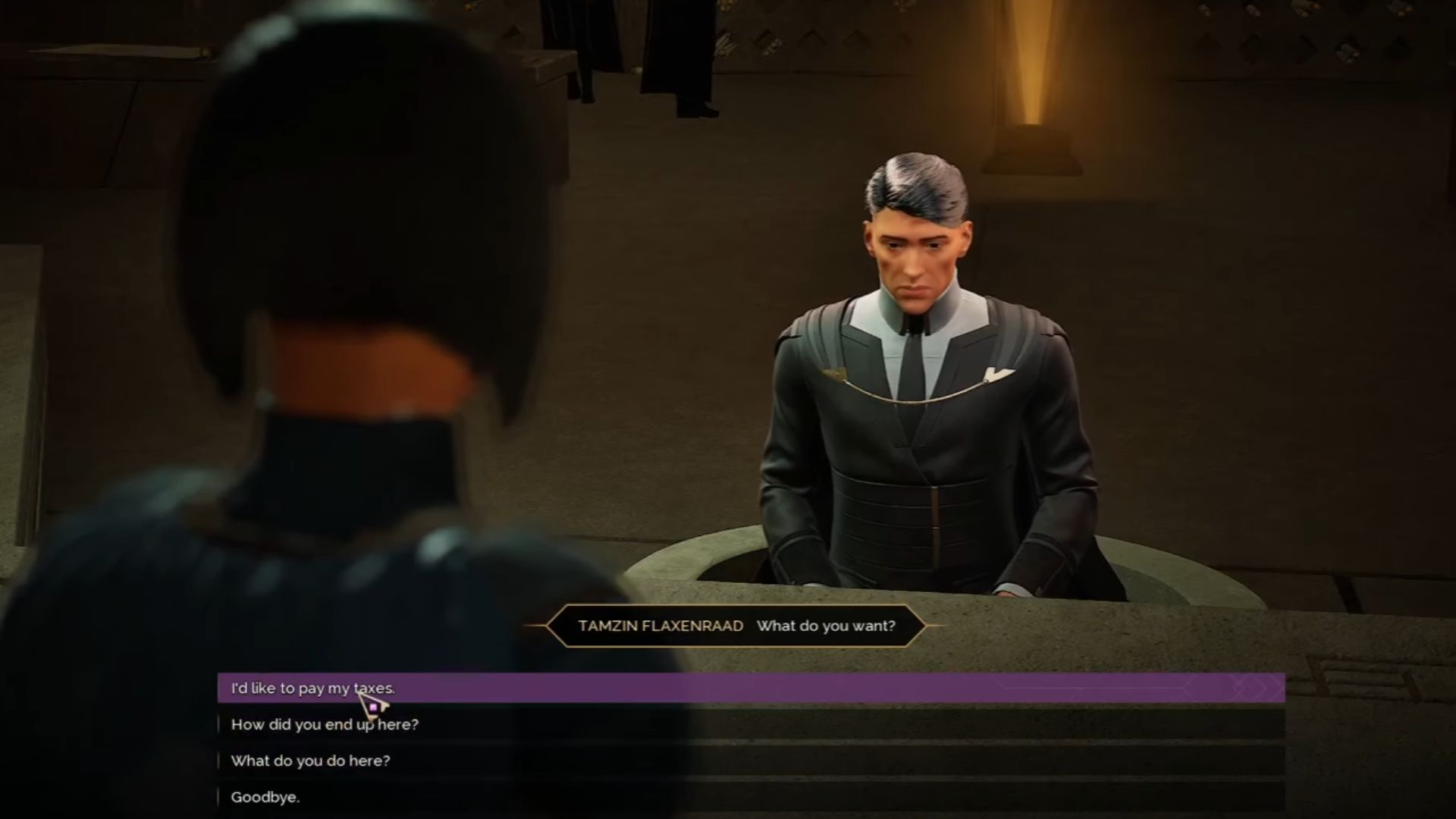 Talk to the Imperial Tax Representative (Source: Funcom, @game_m/YouTube)