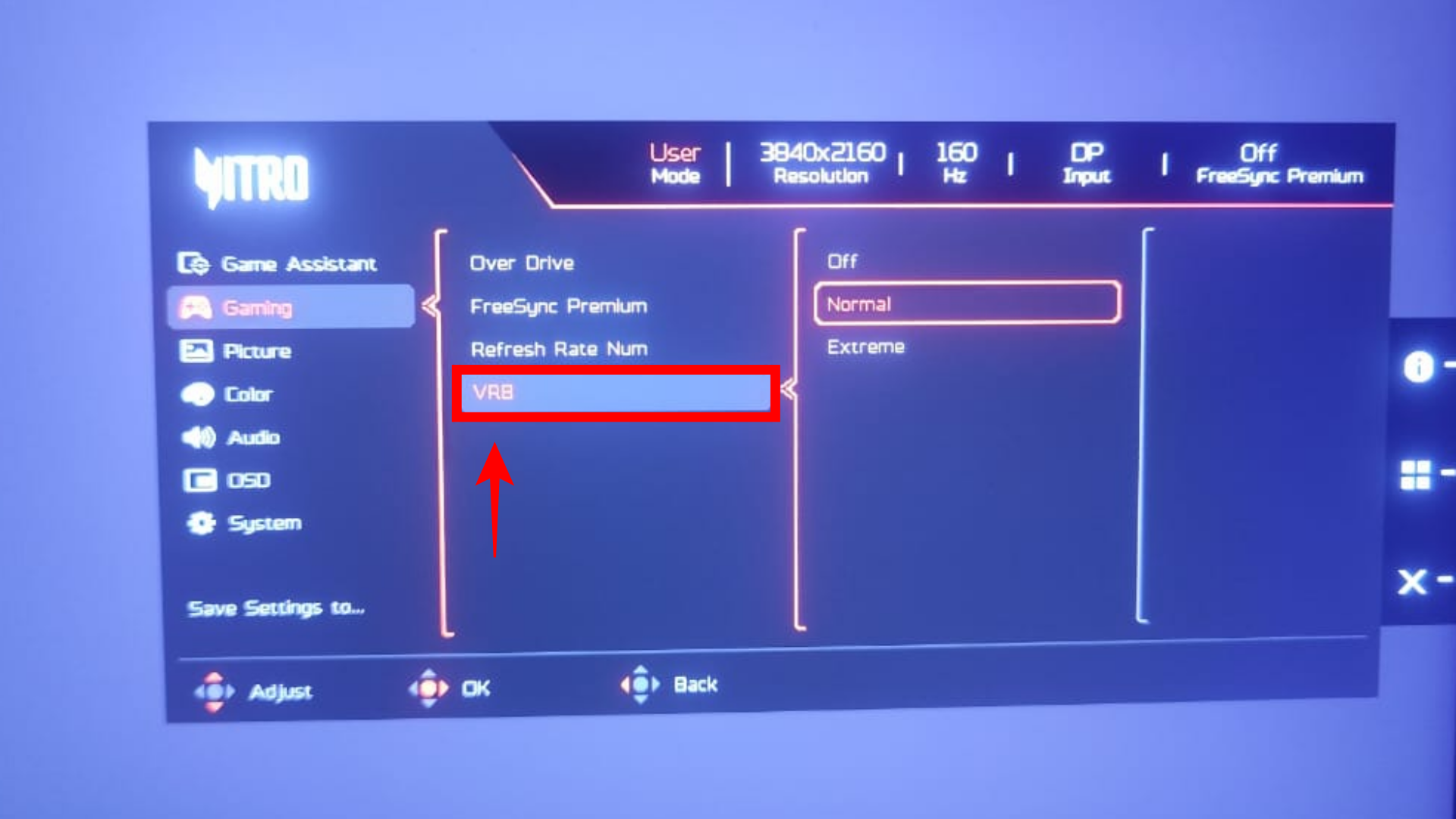VRB setting on an Acer Gaming Monitor (Image via Acer | Deltia's Gaming)