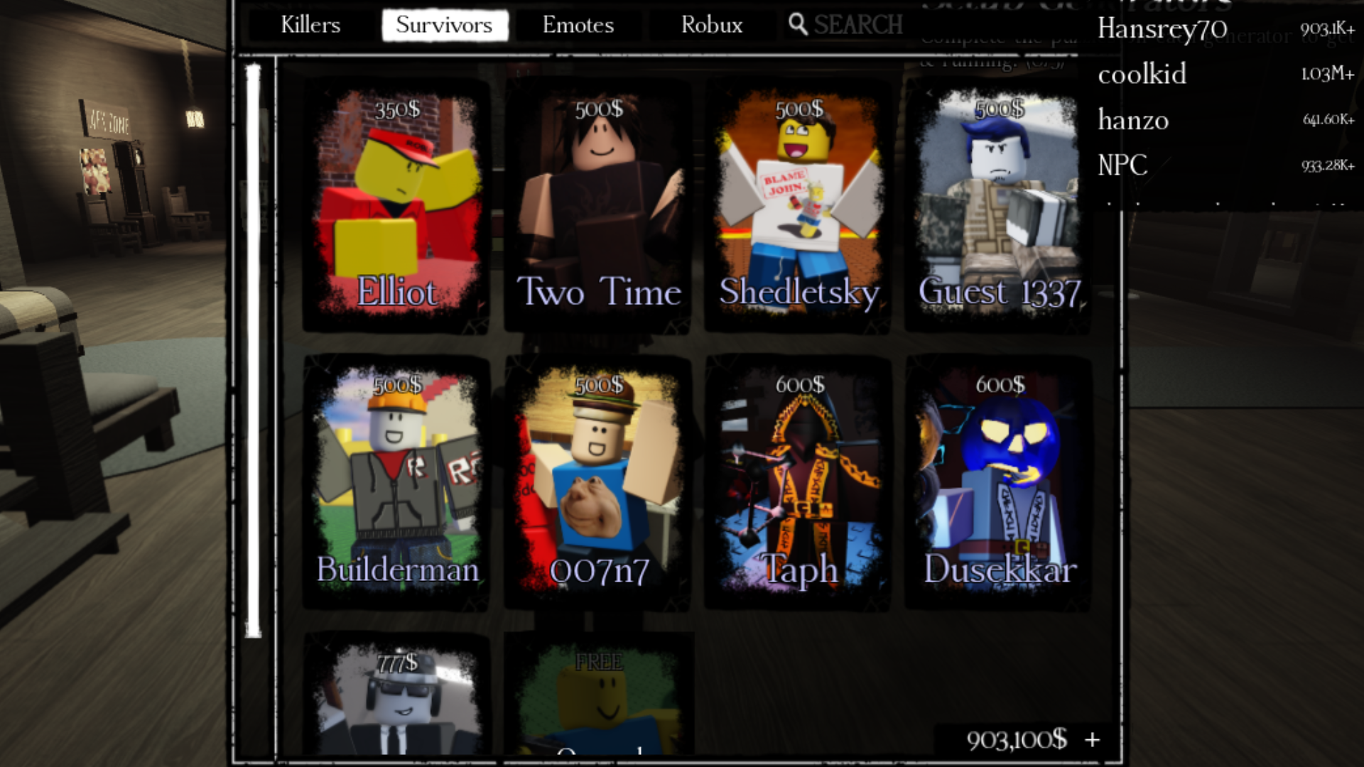 Choose your survivor character from the shop section (Image via GreenN Bands | Roblox)