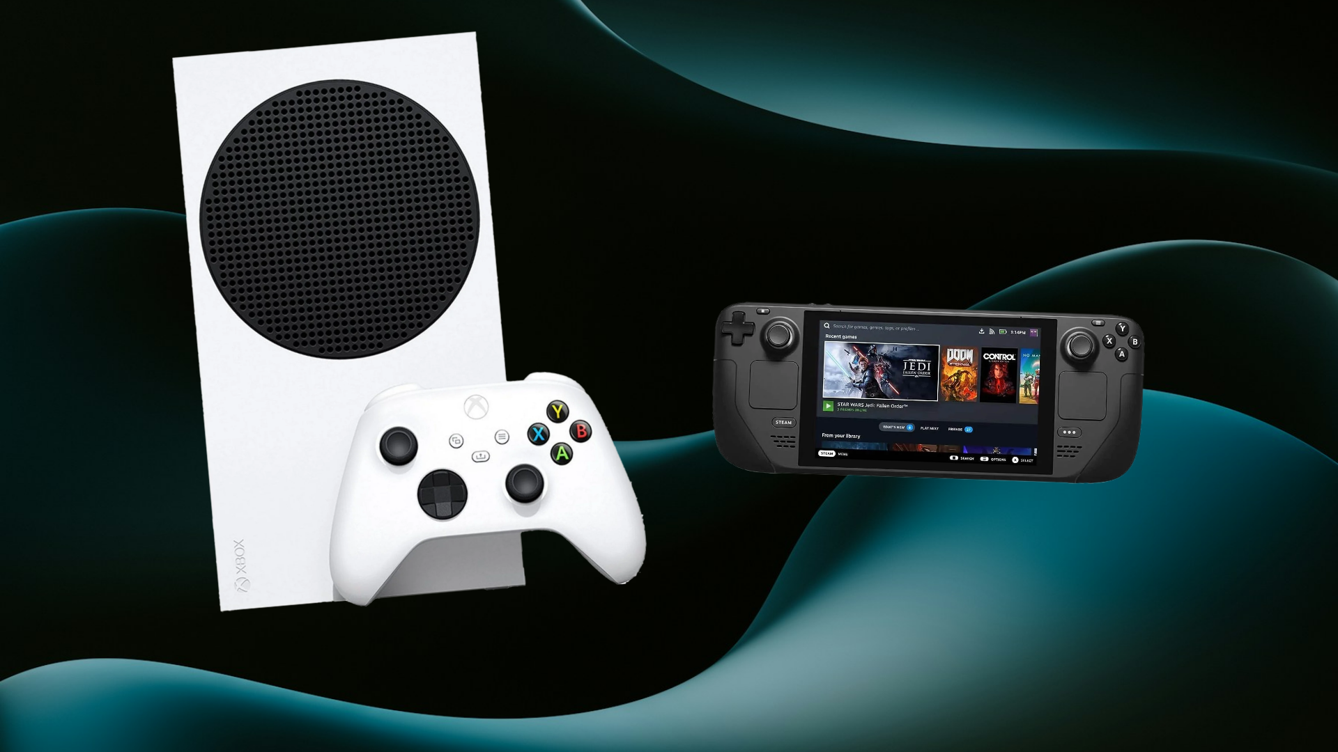 An image of Xbox Series S and Steam Deck