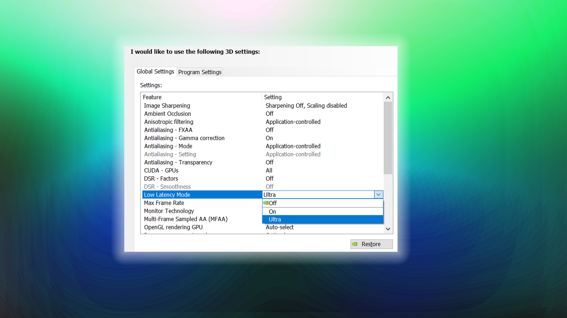 Image showing the ultra low latency mode on Nvidia GPUs