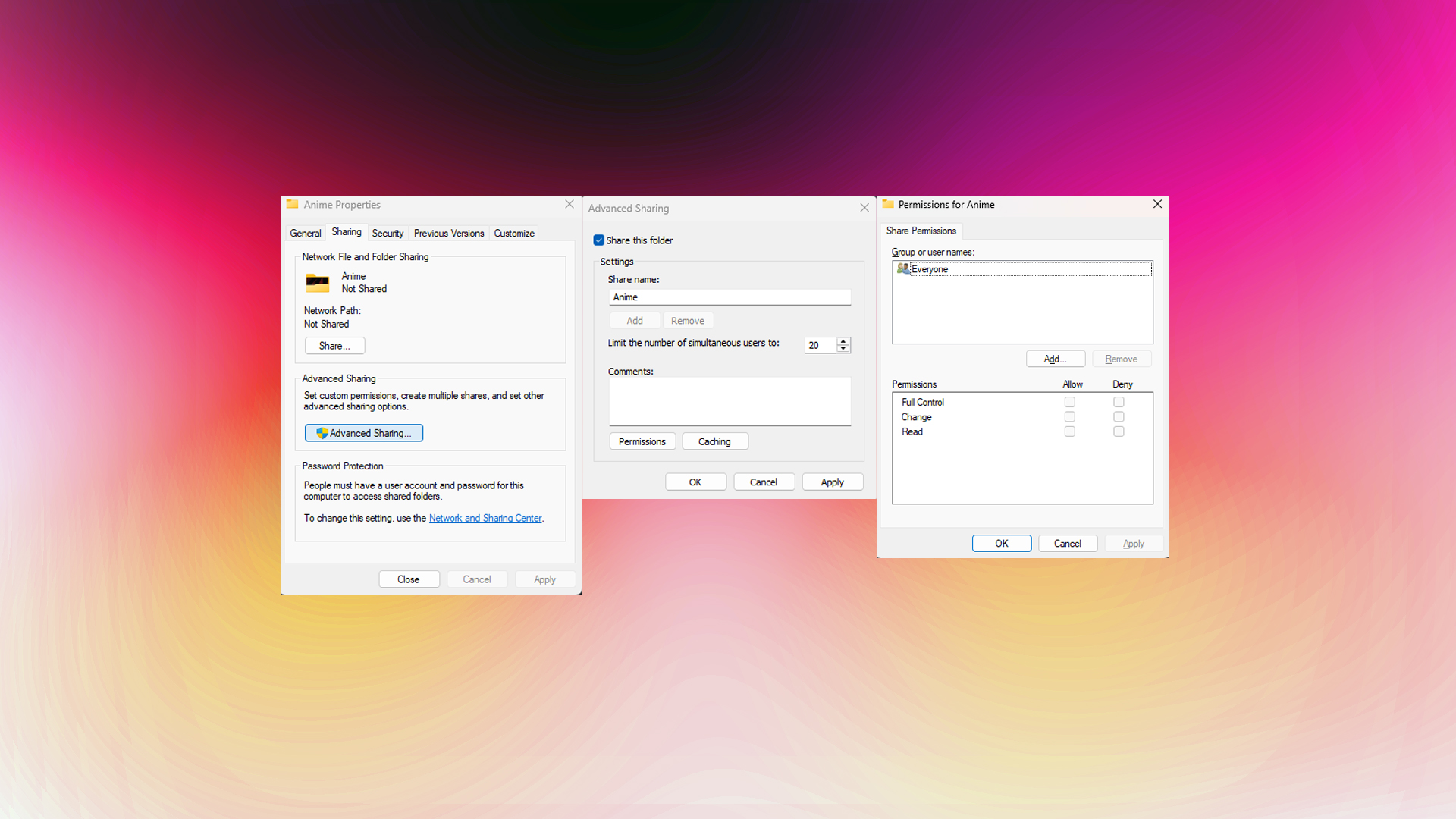 Share specific folder over network