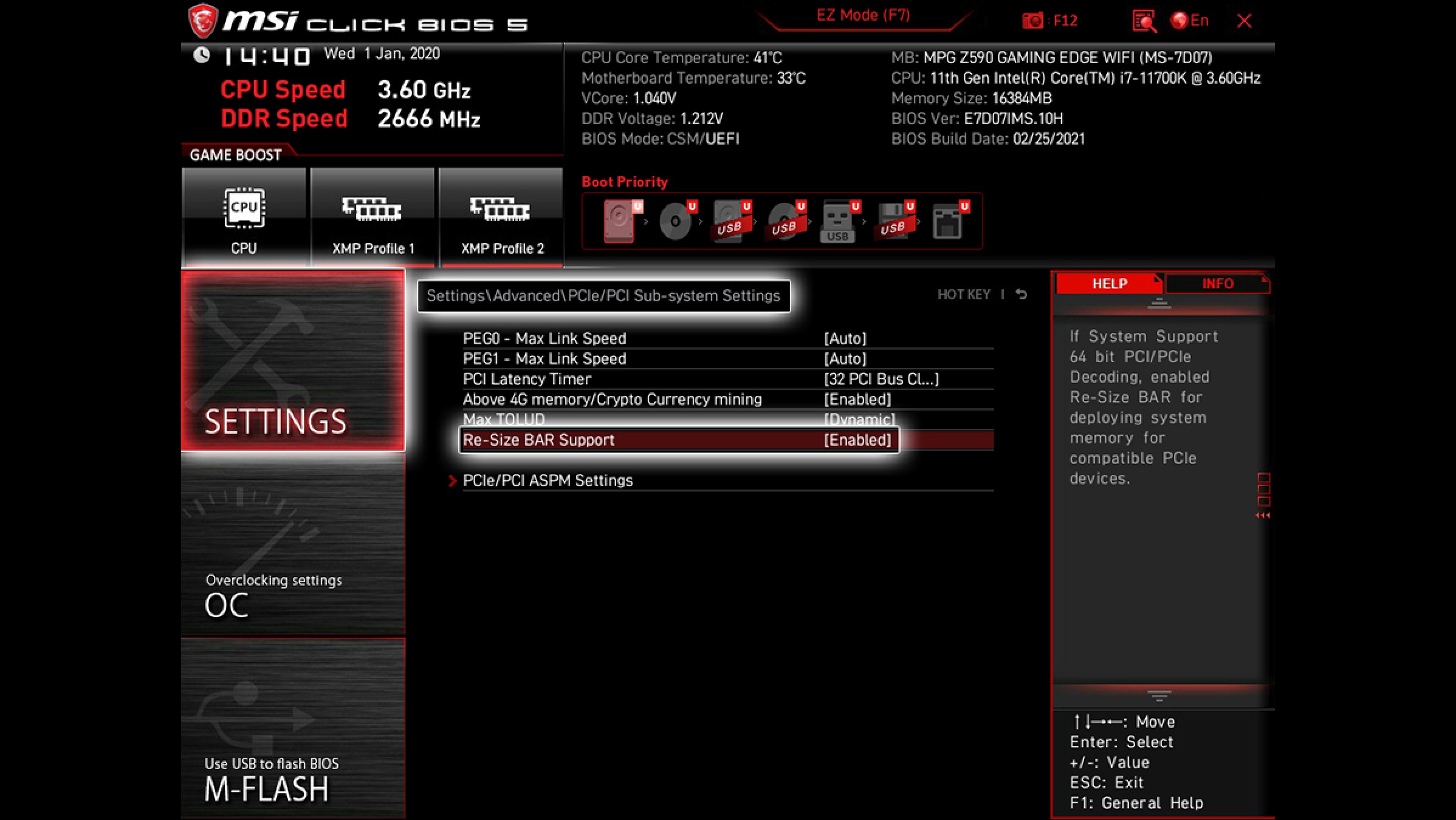 Picture of Resizable Bar on MSI BIOS