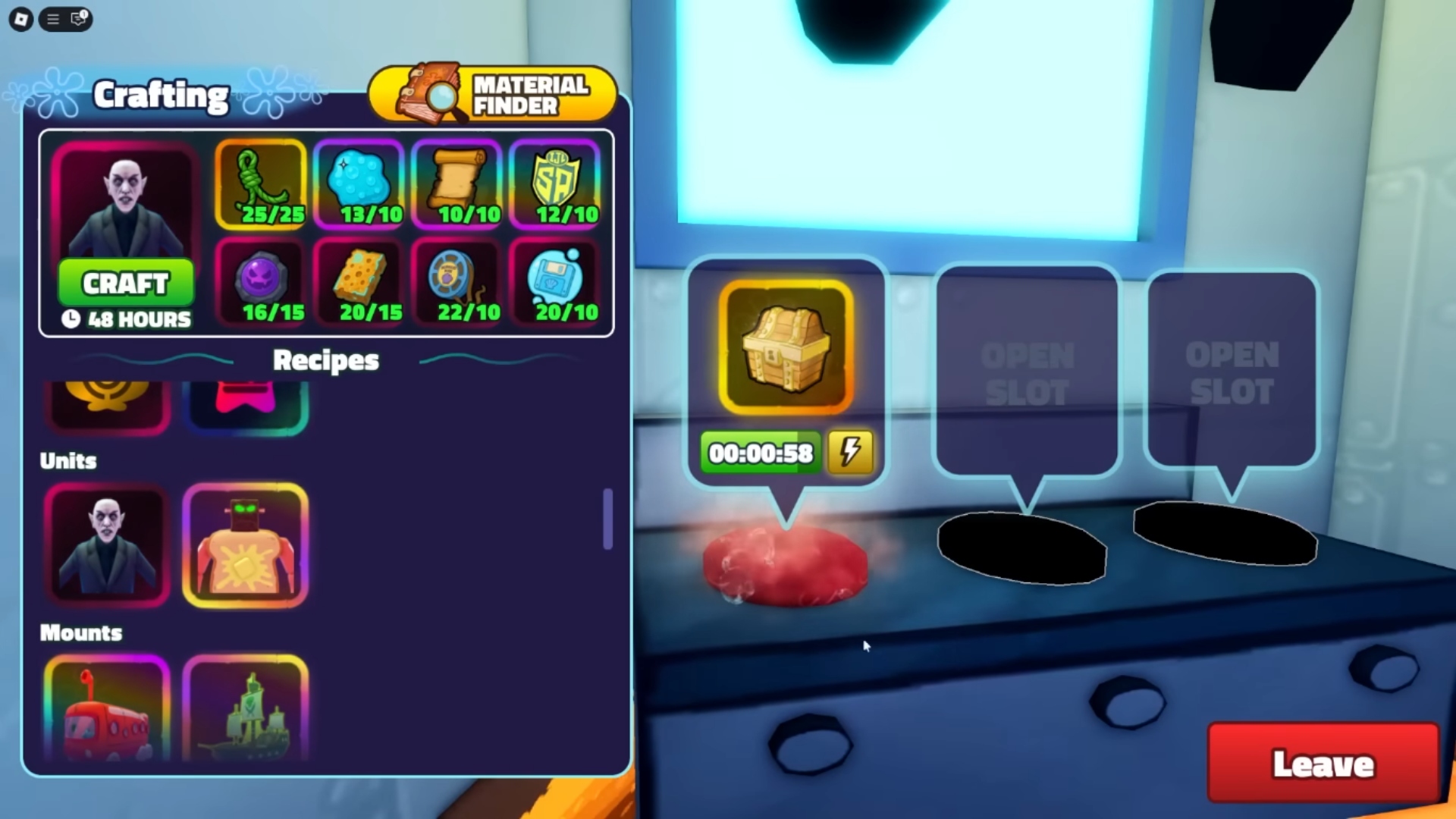 Unlocking the Nosferatu Unit takes specific ingredients (Image via Krabby Krew | Roblox)