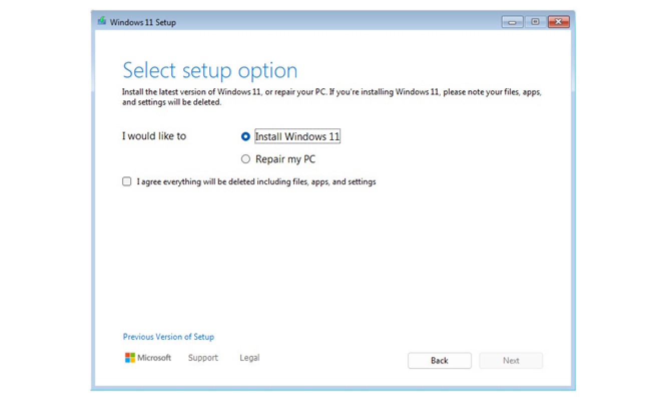 Windows installation UI