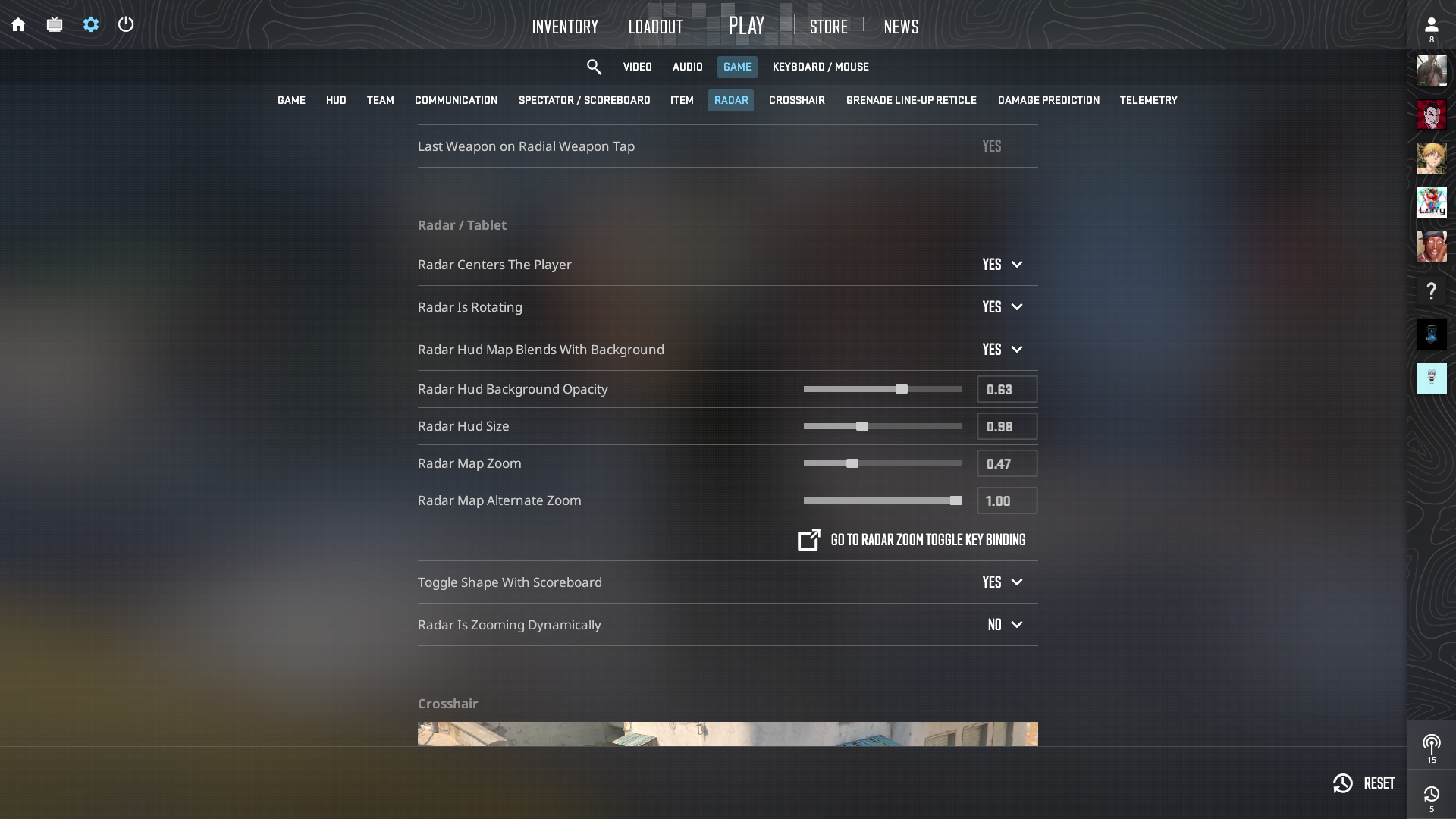 An image of the settings menu