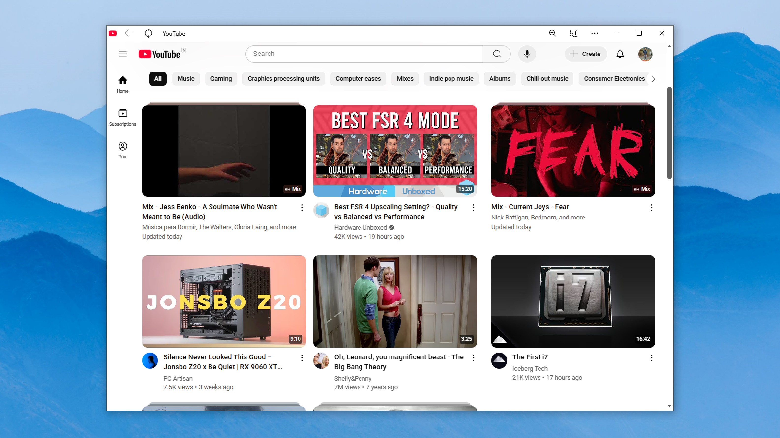 Picture of the YouTube web app in Windows