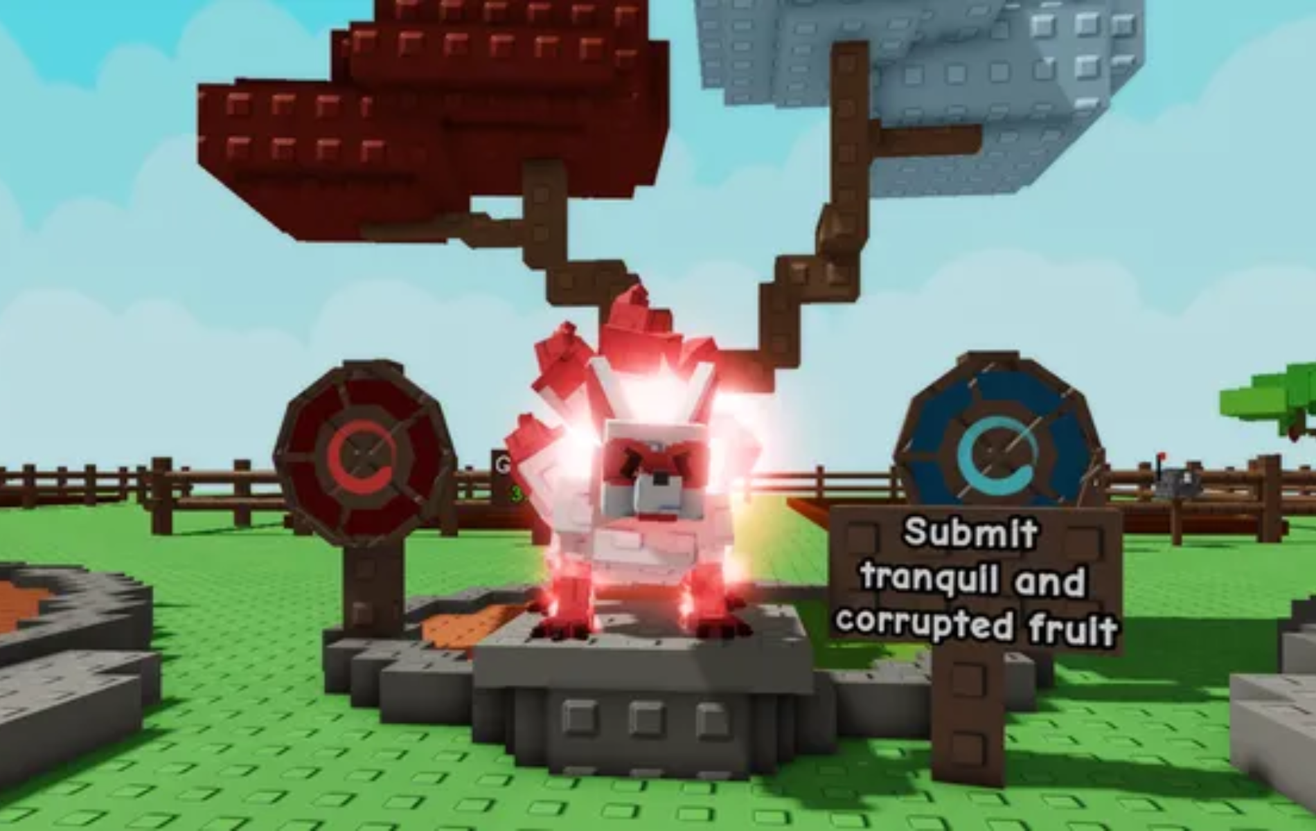 Submit required fruits to the Kitsune NPC (Image via The Garden Game | Roblox)