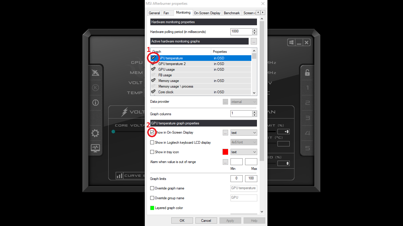 MSI Afterburner settings menu