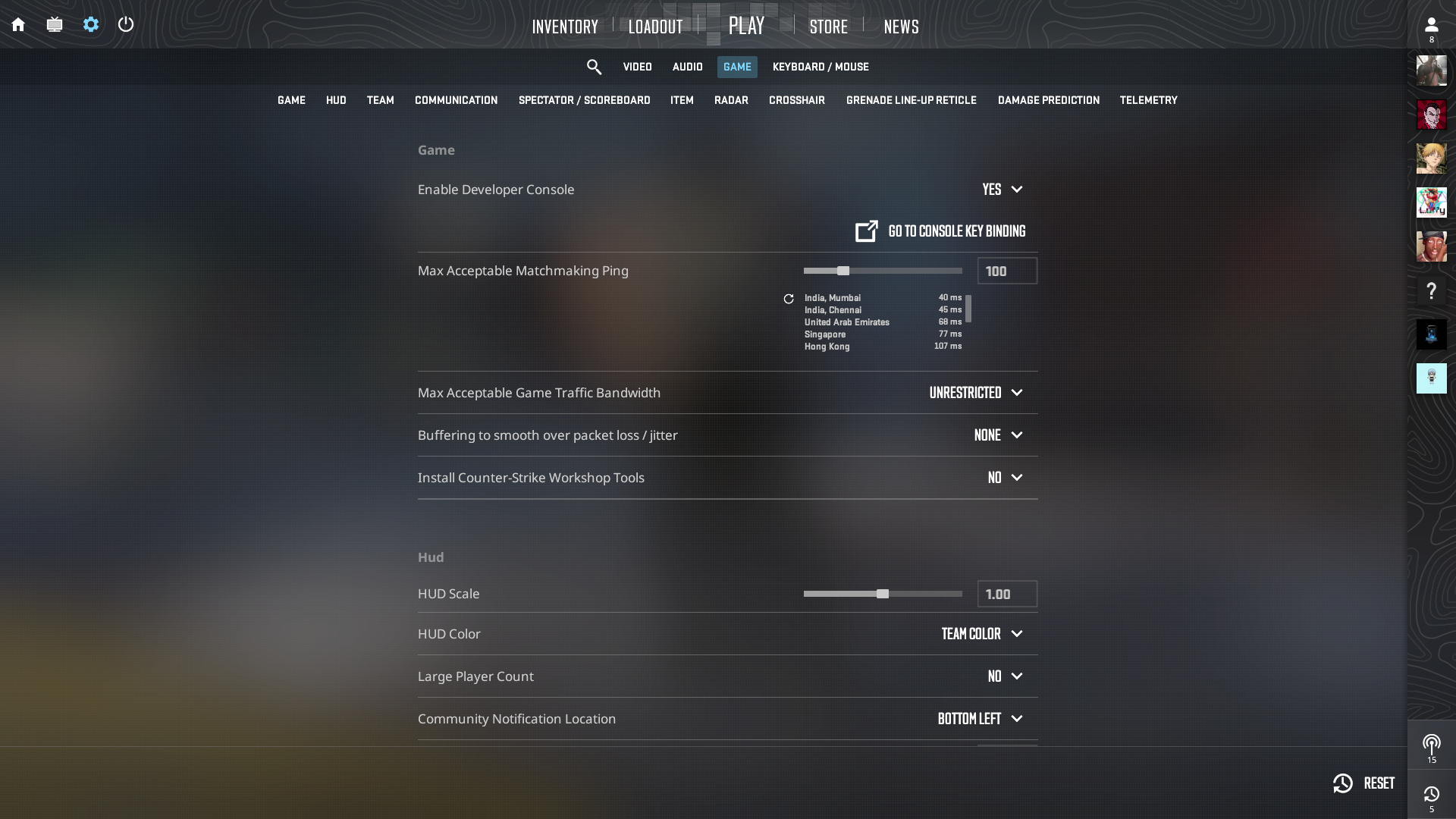 An image of the settings menu