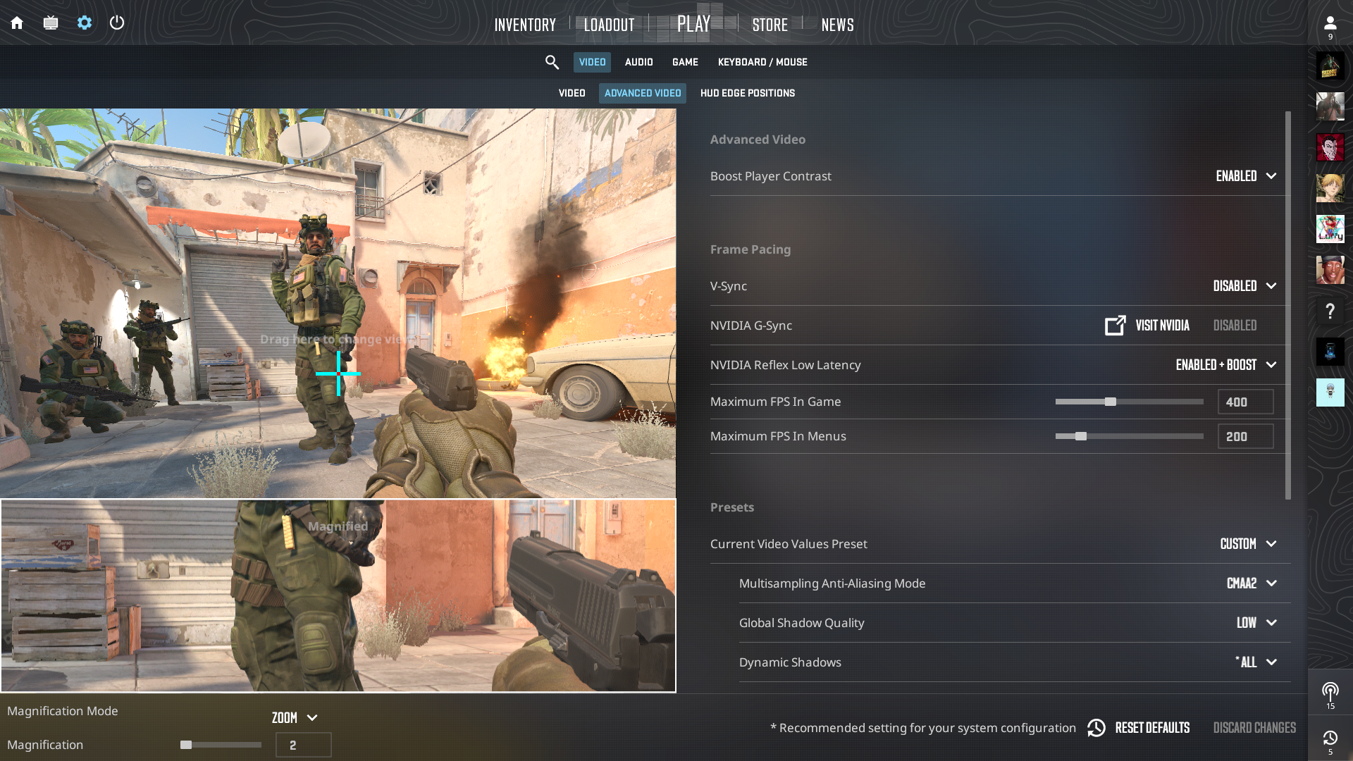An image of the settings menu