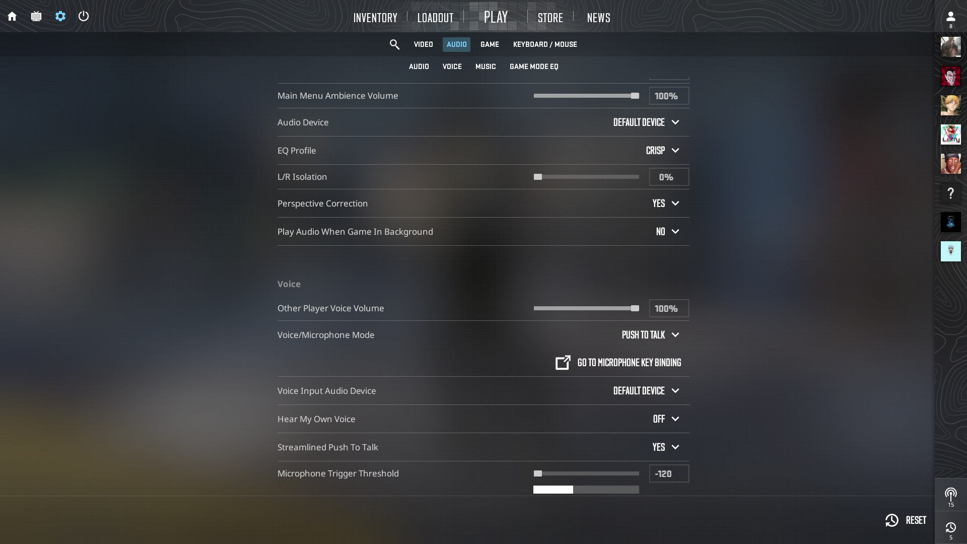 An image of the settings menu