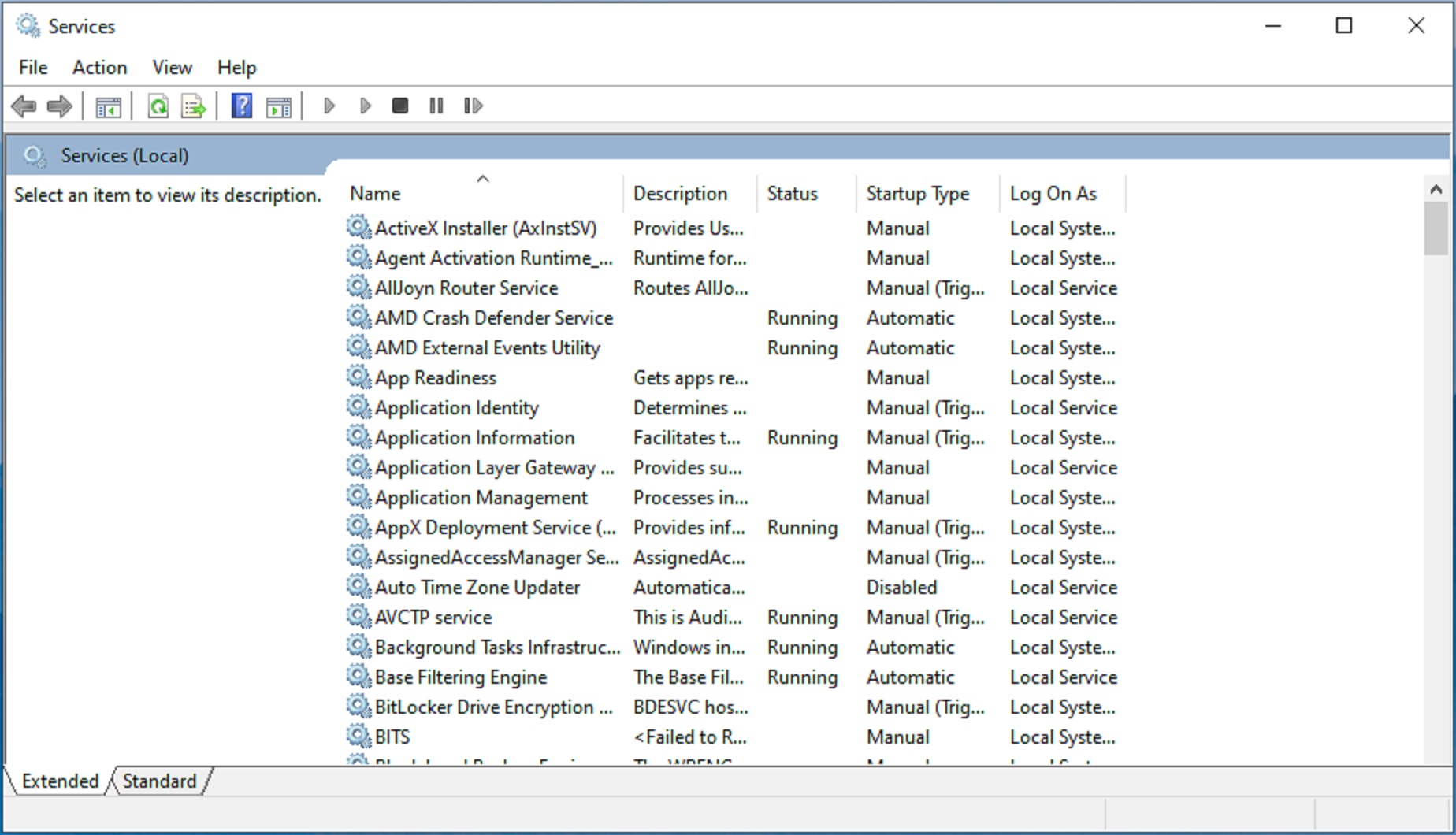 Picture of the Windows Services app