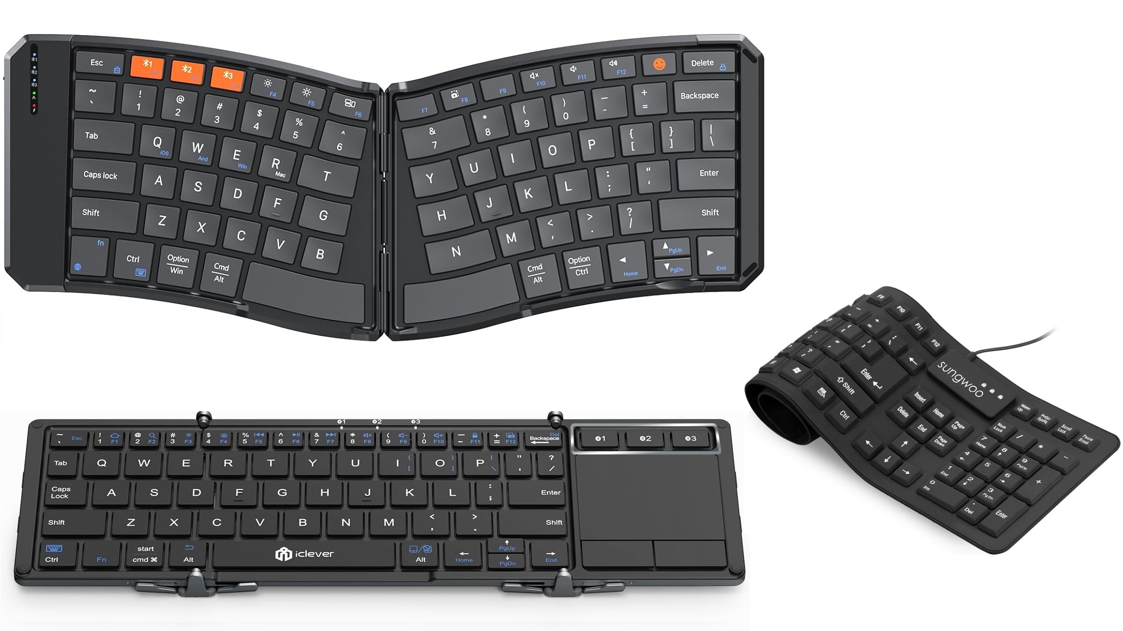 Picture of a few selection of foldable keyboards