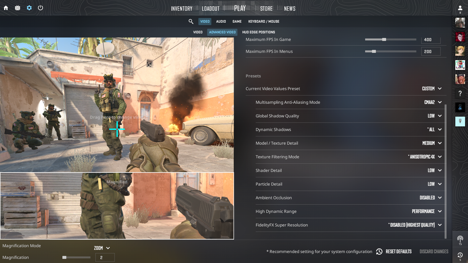 An image of the settings menu