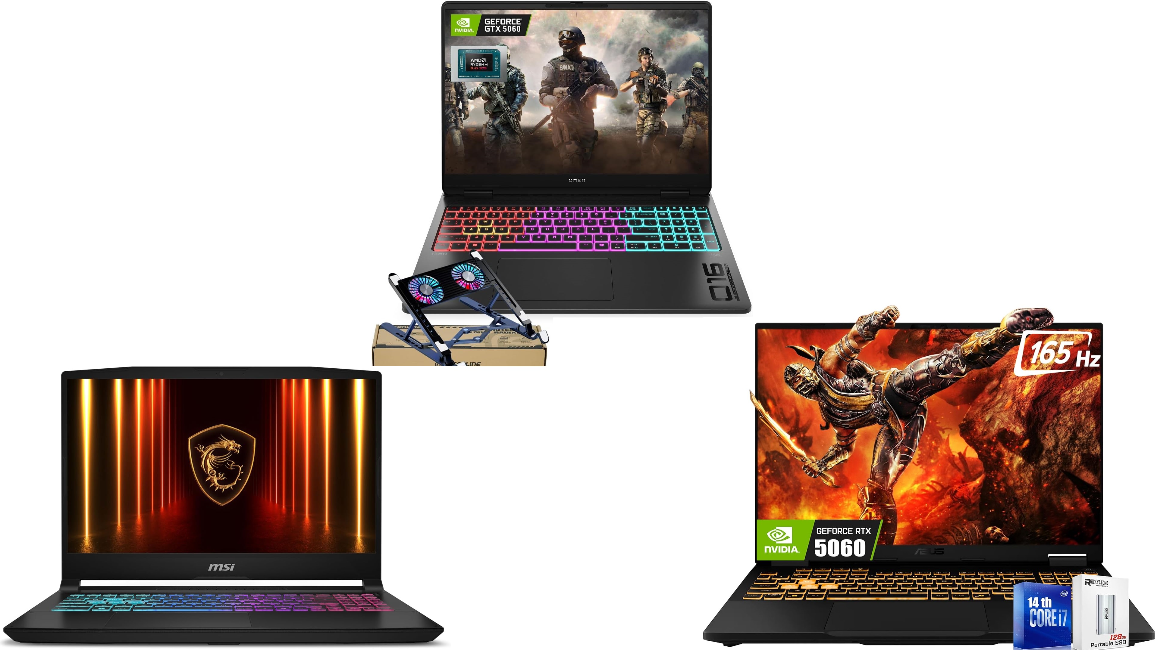 Picture of a collection of some of the best RTX 5060 laptops
