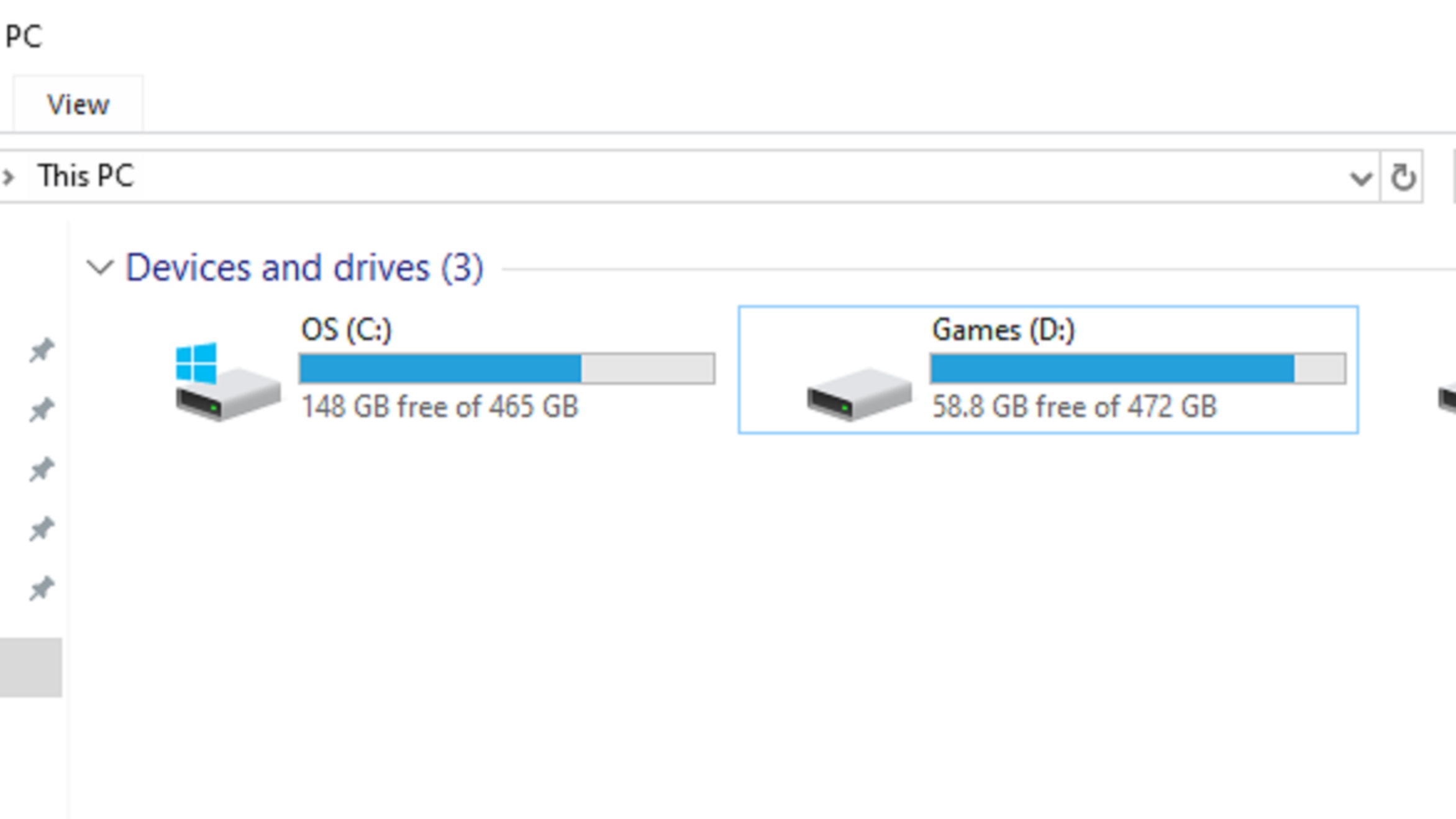 Picture of a second partition dedicated for games