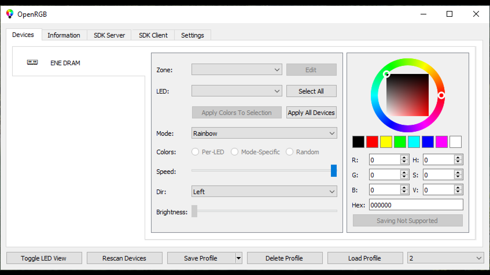 Picture of the OpenRGB app