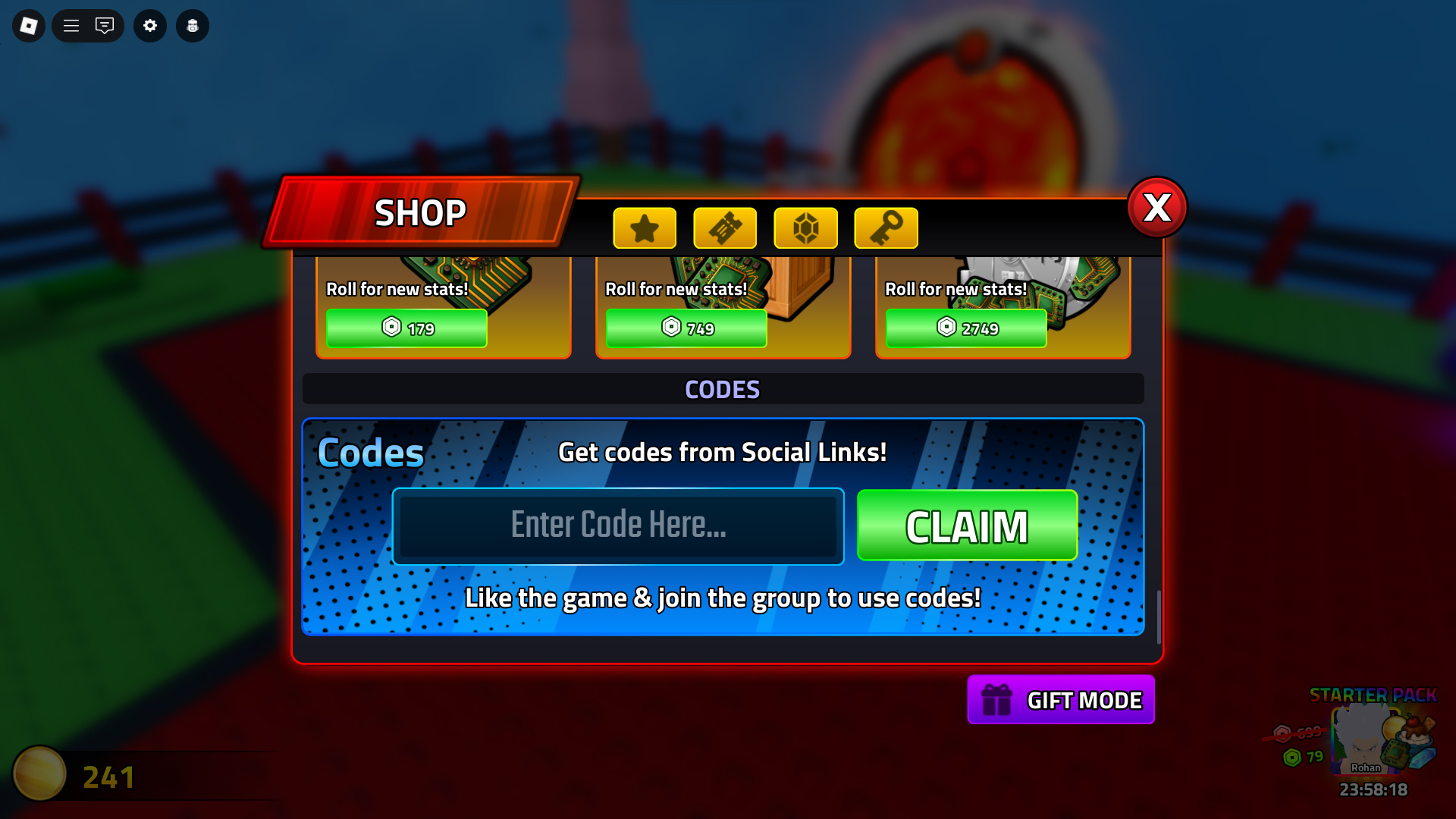 Redeem your codes here (Image via Roblox Corporation)