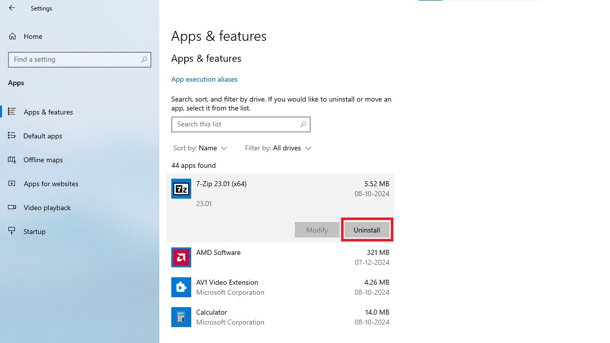 Picture describes how to uninstall unwanted apps