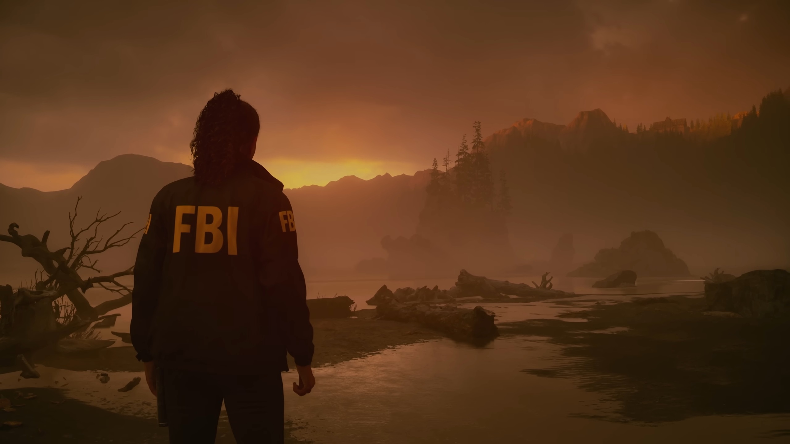 Picture of Saga overlooking the Cauldron Lake in Alan Wake 2